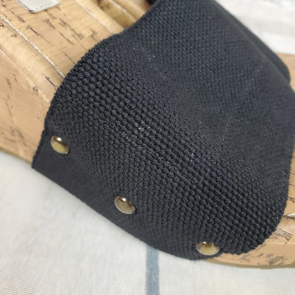 Esprit Platform Wedge Slides Cork Sole Size 38/39 Black Stretch Band - Picture 10 of 15
